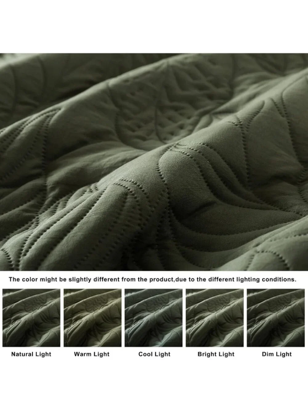 Olive Green King Quilt Set - Soft Lightweight Farmhouse Bedspread, Leaf Pattern